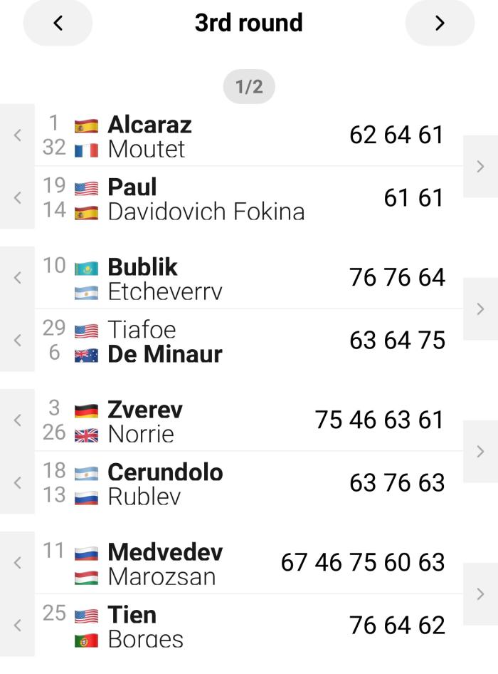 남자 단식 3라운드 결과